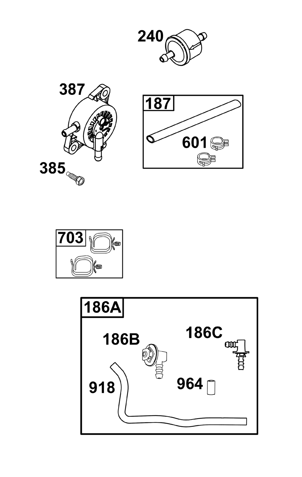 Fuel Supply Group Diagram and Parts List for 44N677-0064-B5 400000 - 699999 Briggs and Stratton Engine